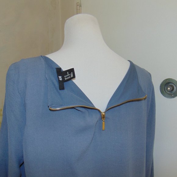 H & M Womens Dress Sz 10 Gray Blue Shift Knee Length Inverted Pleat Lightweight - Picture 7 of 8